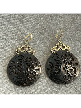 AVON 2007 "Filigree Faux Tortoise Earrings" Rhinestones accents flower tree